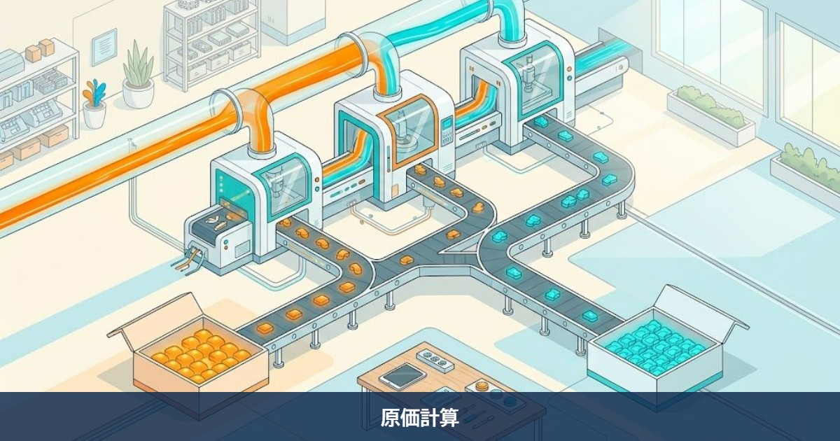 工場の加工機械から2つの製品へコストが振り分けられる様子を描いたイラスト